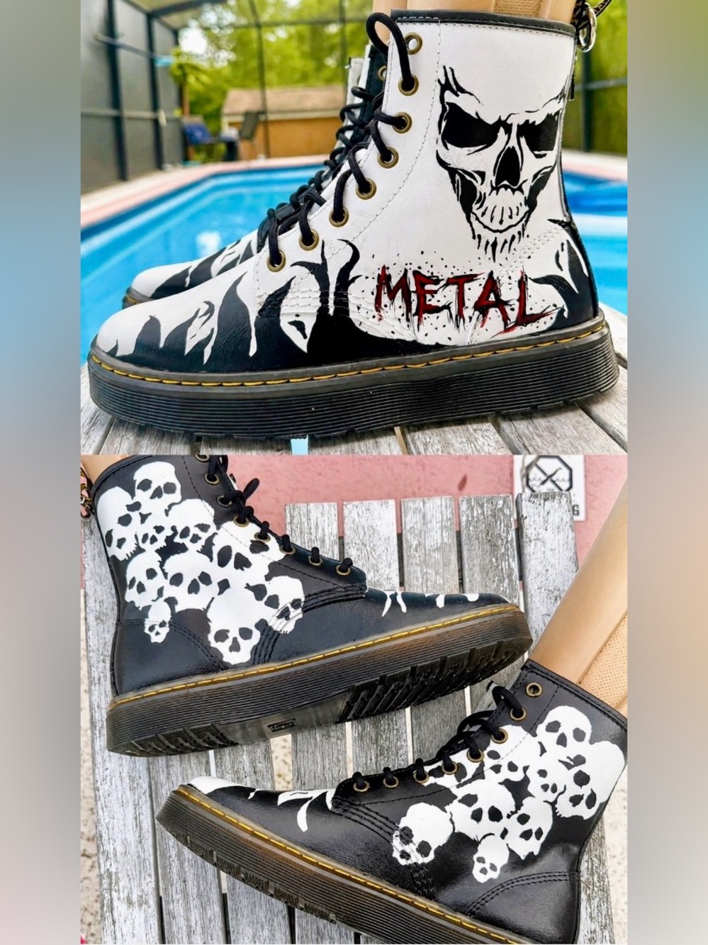 DR. MARTENS CUSTOM PAINTED REAPER/SKULLS “METAL” BOOTS MENS 6/WMENS 7~NEW